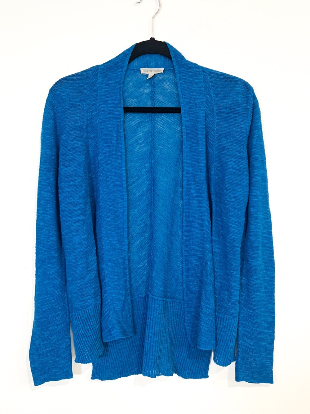Eileen Fisher Linen Blend Open Front Knit Cardigan Blue Size XS
